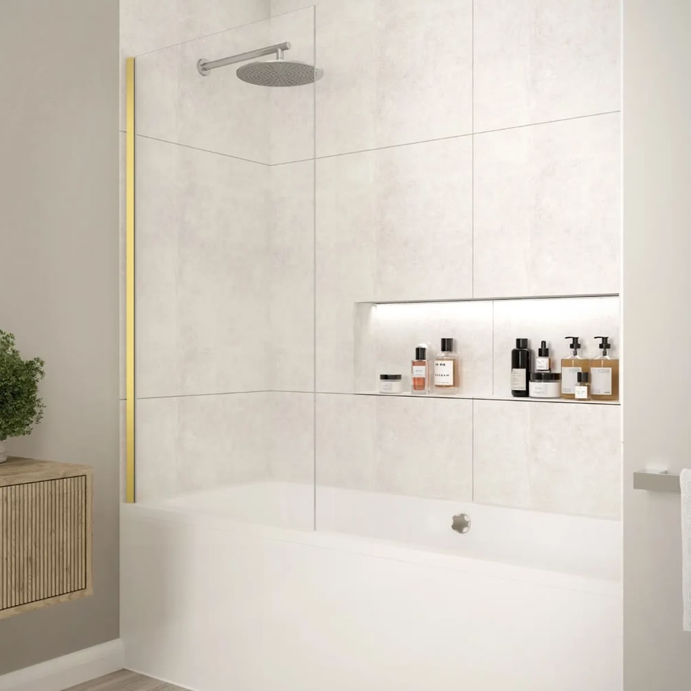 Lifestyle image of Merlyn MB14 Brushed Brass Frameless Fixed Bath Screen